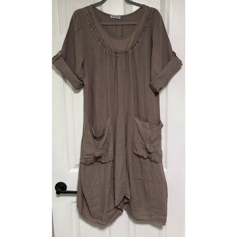 Bohabille Women's Linen Lagenlook Bubble Hem Dress Size Large - Picture 2 of 16